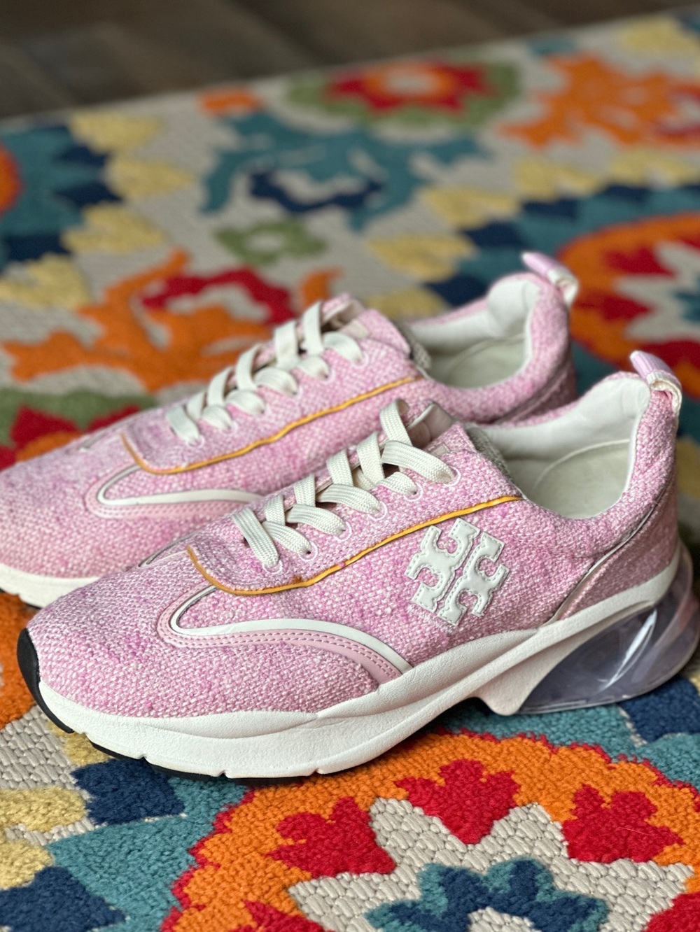 Tory Burch Good Luck Tweed Pink Sneakers Size 10.5